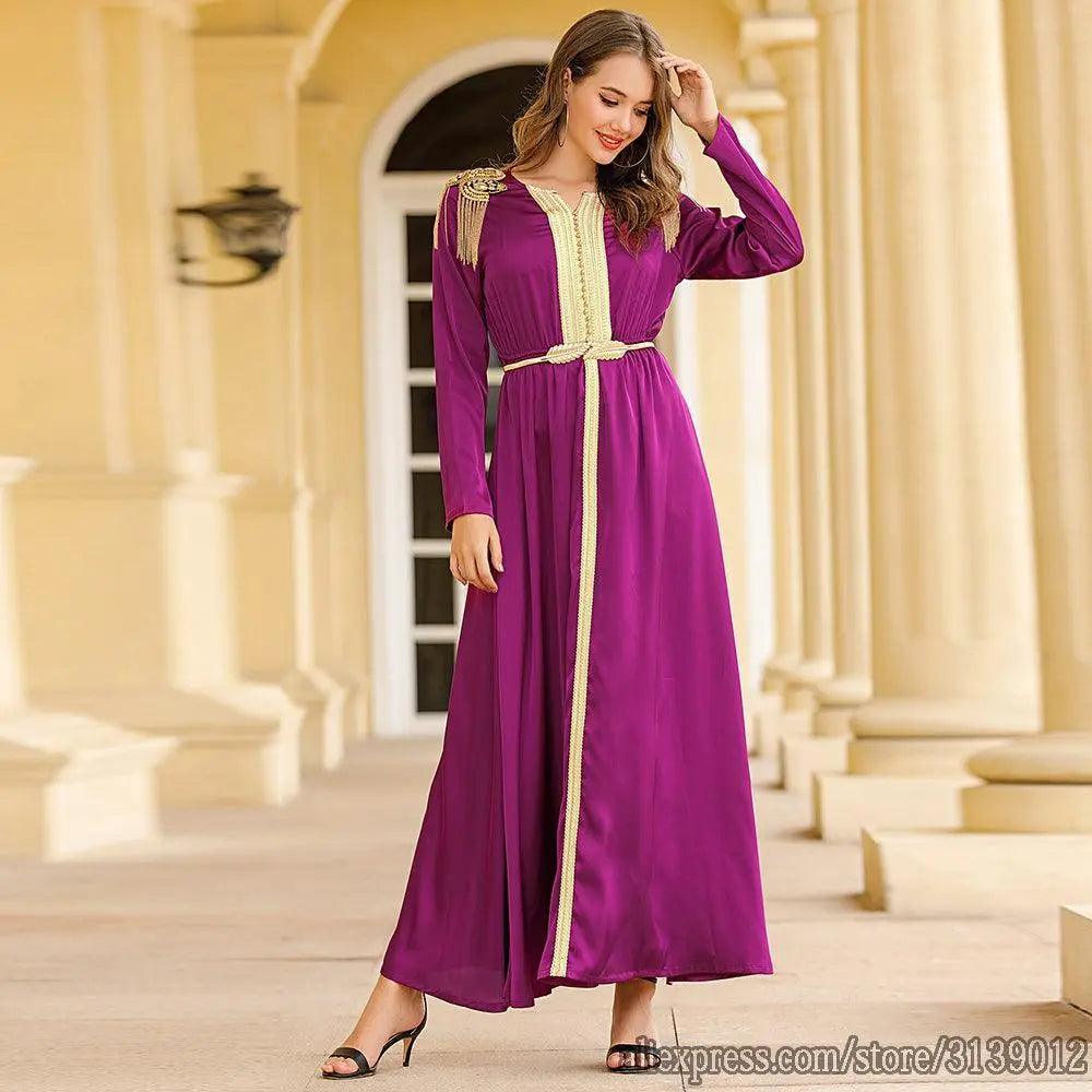 Purple Turkey Arab Diamonds Long Dress - Mishastyle