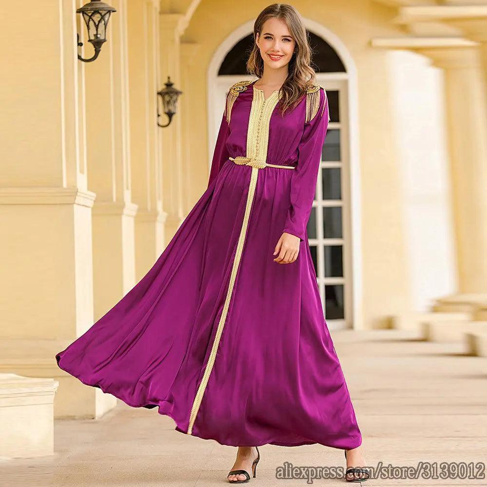 Purple Turkey Arab Diamonds Long Dress - Mishastyle