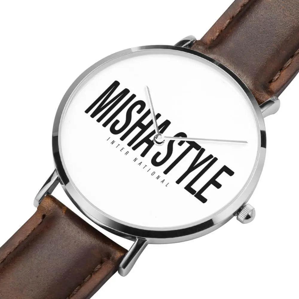 Quartz Watch Genuine Leather Strap Water-resistant (Brown) - Mishastyle