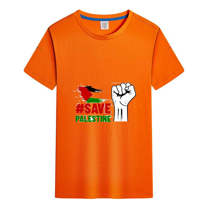 Round Neck Shirts Cotton T-shirt - Save Palestine - Mishastyle