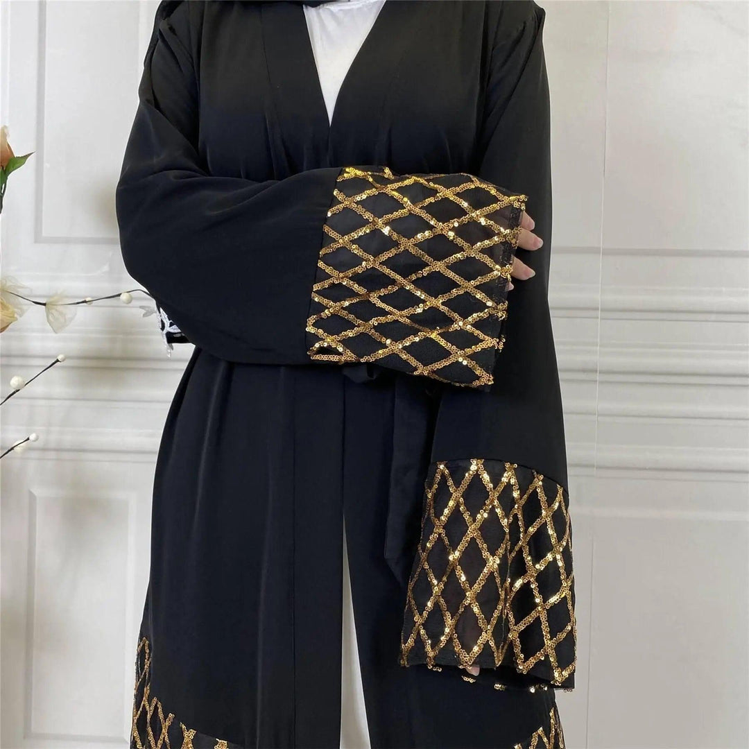 Sequin Handmade Embroidery Abaya - Black - Mishastyle