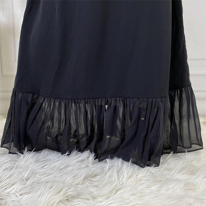 Sequin Handmade Embroidery Abaya - Black - Mishastyle