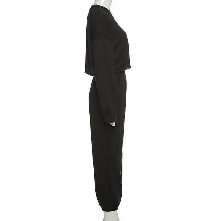 Sexy Crop Blank Two Pieces Tracksuit - Black - Mishastyle