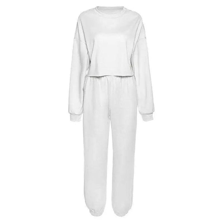 Sexy Crop Blank Two Pieces Tracksuit - White - Mishastyle
