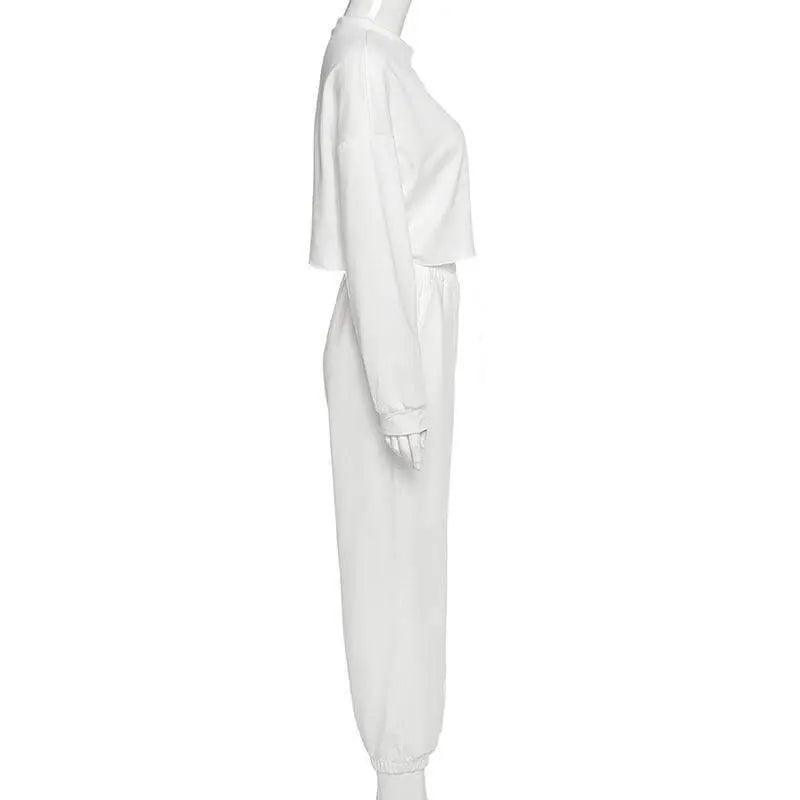Sexy Crop Blank Two Pieces Tracksuit - White - Mishastyle