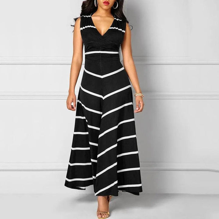 Sleeveless High-waist Striped Long Dress - Mishastyle