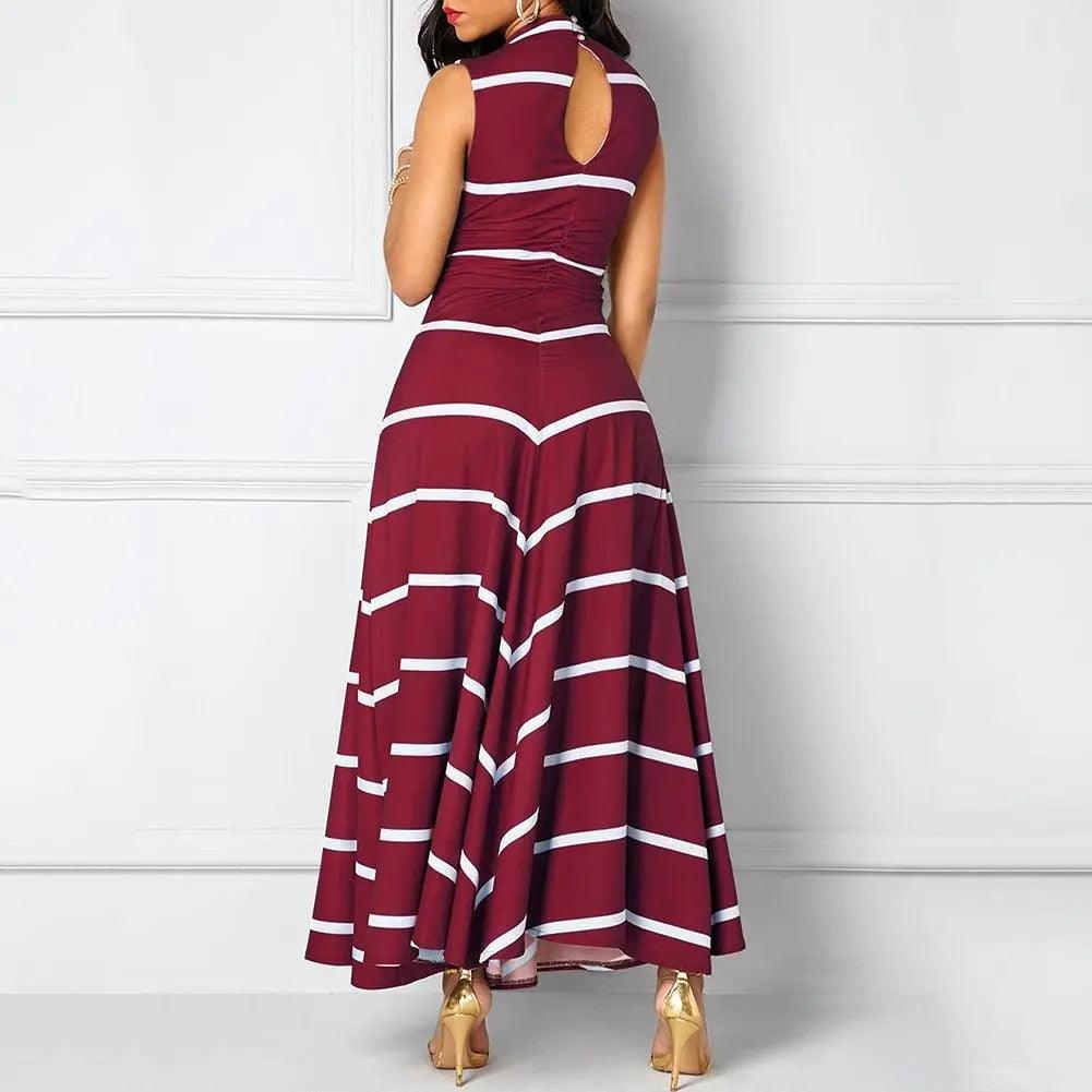 Sleeveless High-waist Striped Long Dress - Mishastyle