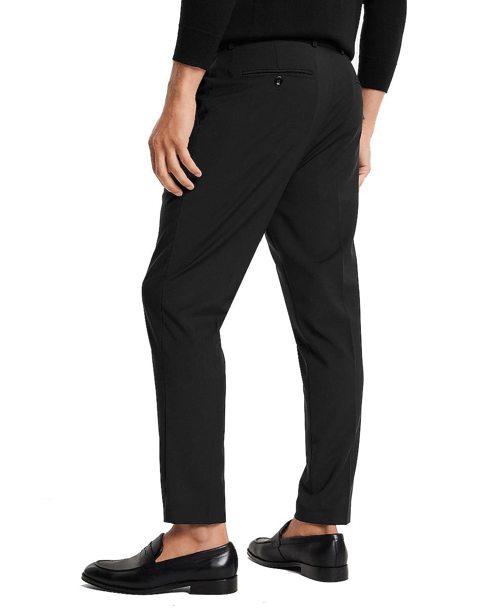Slim Black Modern Tech Belted Cropped Stretch Suit Pant - Mishastyle
