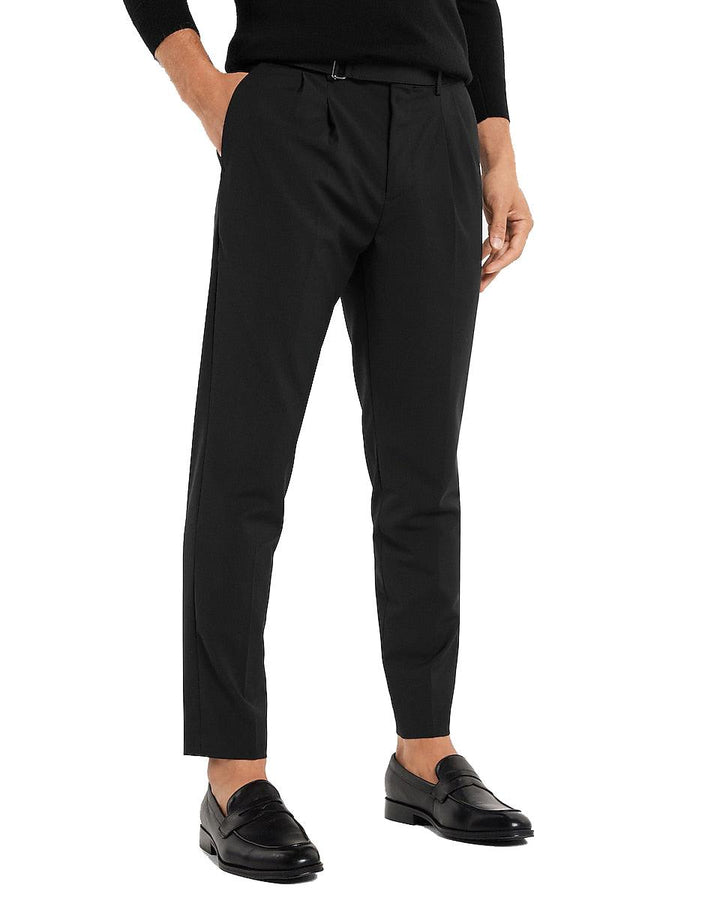 Slim Black Modern Tech Belted Cropped Stretch Suit Pant - Mishastyle