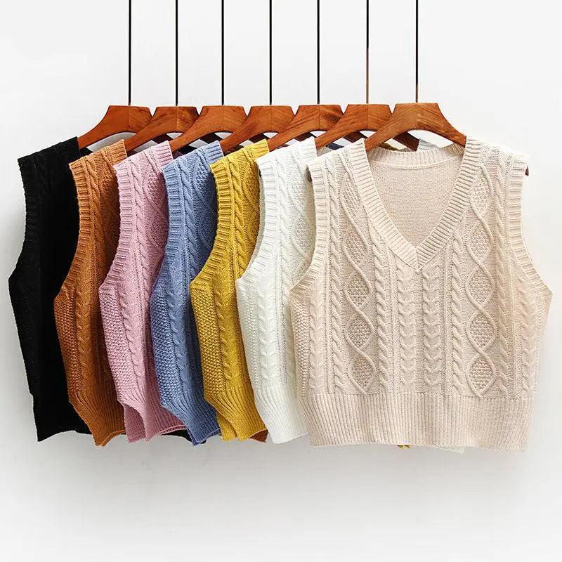 Solid Short Trendy Korean Knitted Vest - Mishastyle