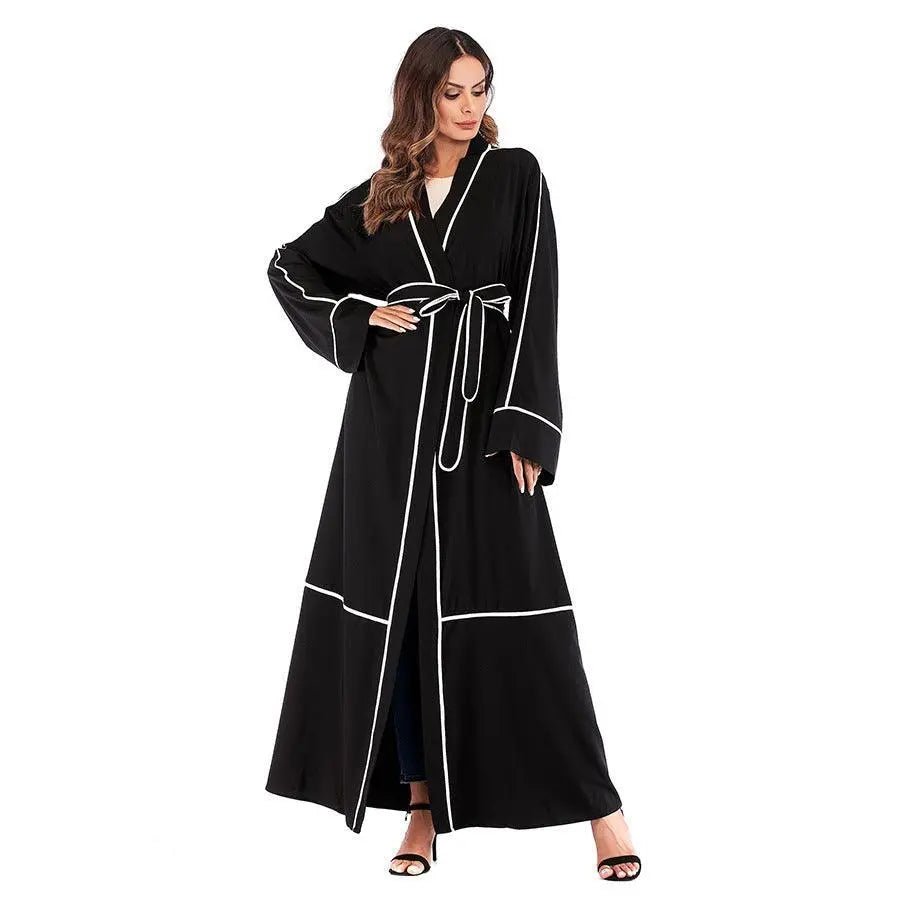Striped Cardigan Muslim Abaya - Mishastyle