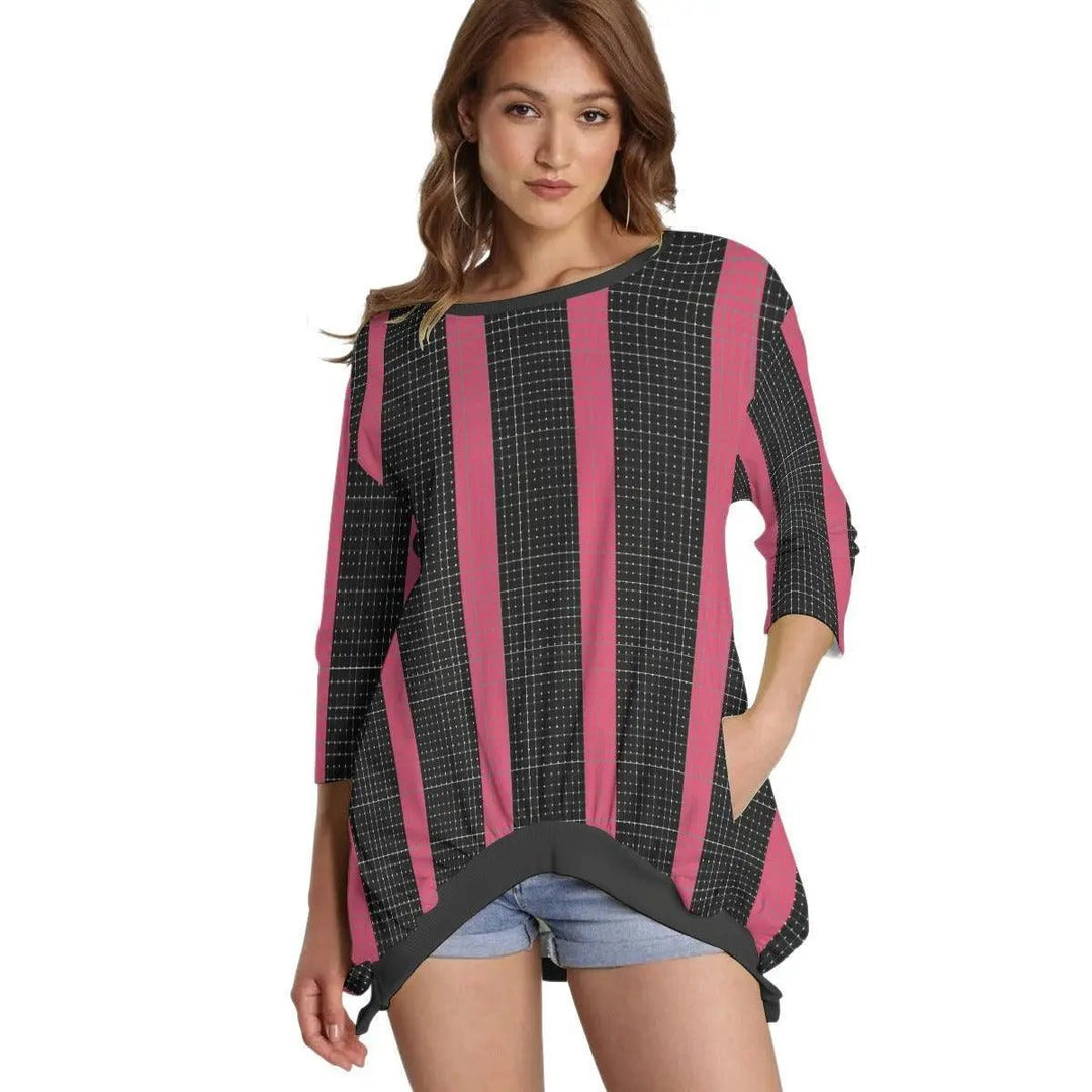 Sweatshirt With Irregular Pleated Hem - Pink - Mishastyle