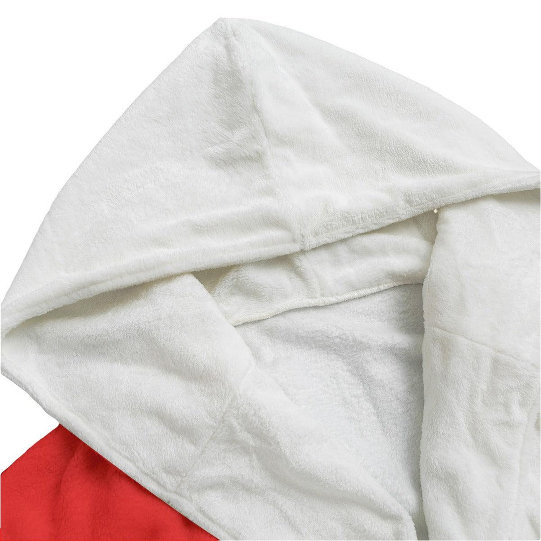 Unisex Flannel Hooded bathrobe - Red - Mishastyle