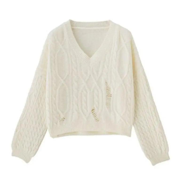 V Neck Solid Chic Knitted Pullover - Mishastyle