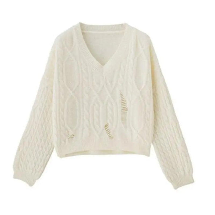 V Neck Solid Chic Knitted Pullover - Mishastyle