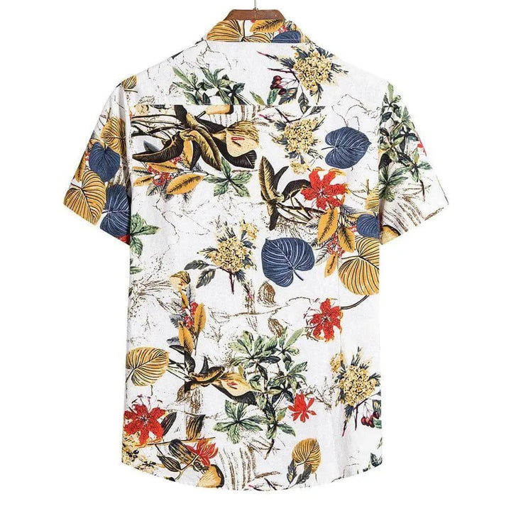 White Background Blue Floral Casual Shirt - Mishastyle