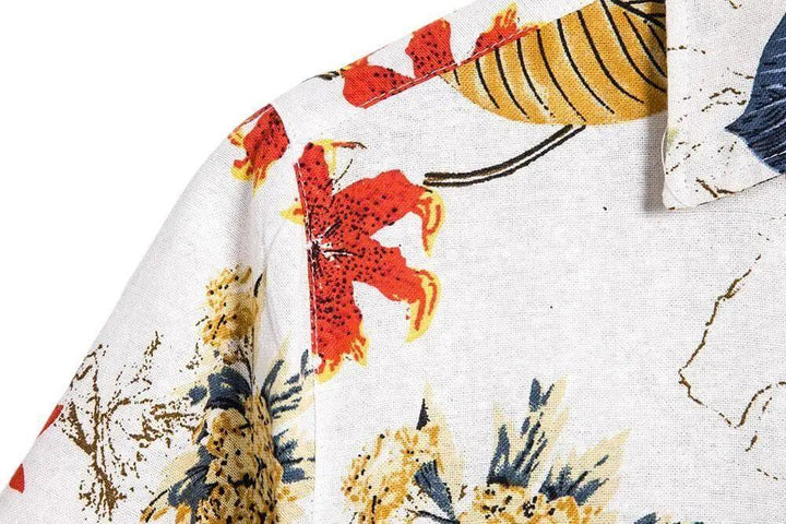 White Background Blue Floral Casual Shirt - Mishastyle