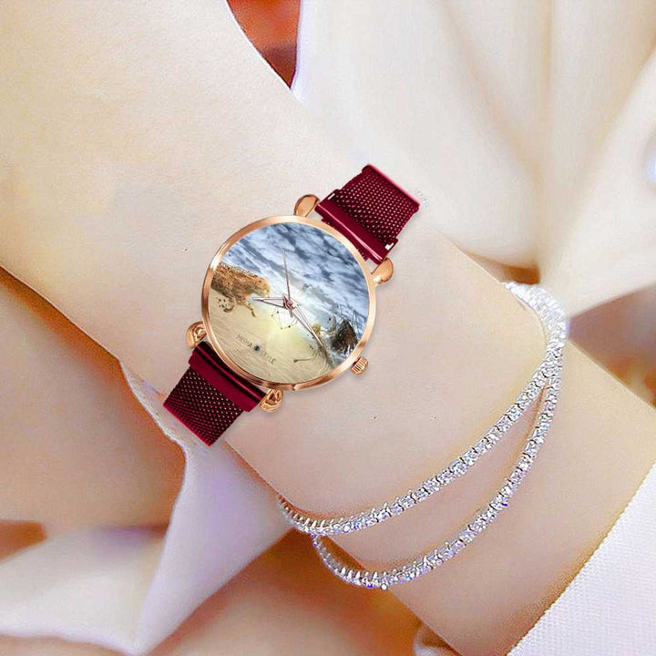 Women's Magnetic Buckle Quartz Wrist Watches - Red - Mishastyle