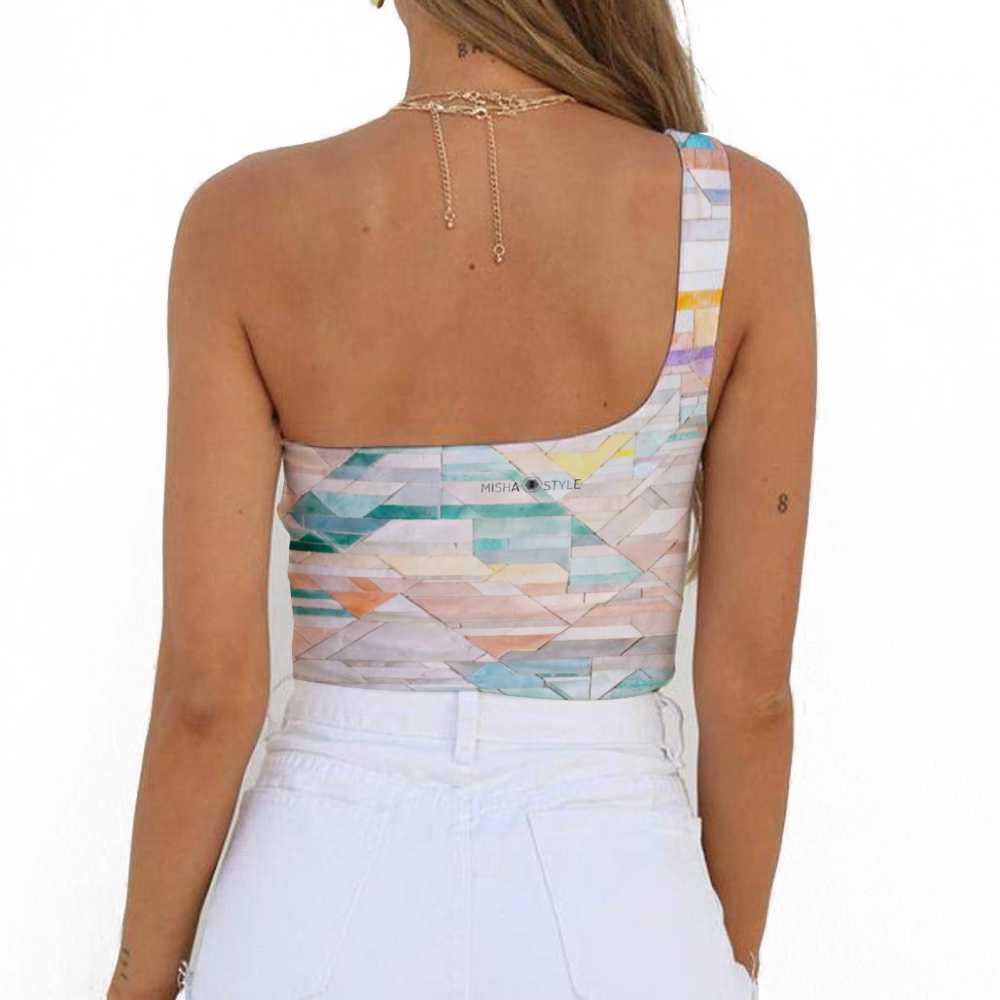 Women's One Shoulder Tank Top - colorful - Mishastyle